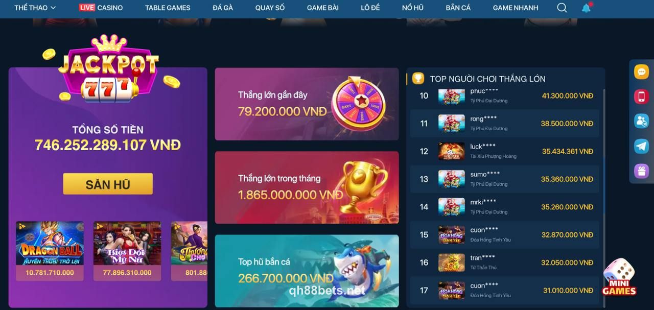 Mini game Jackpot tại qh88bets